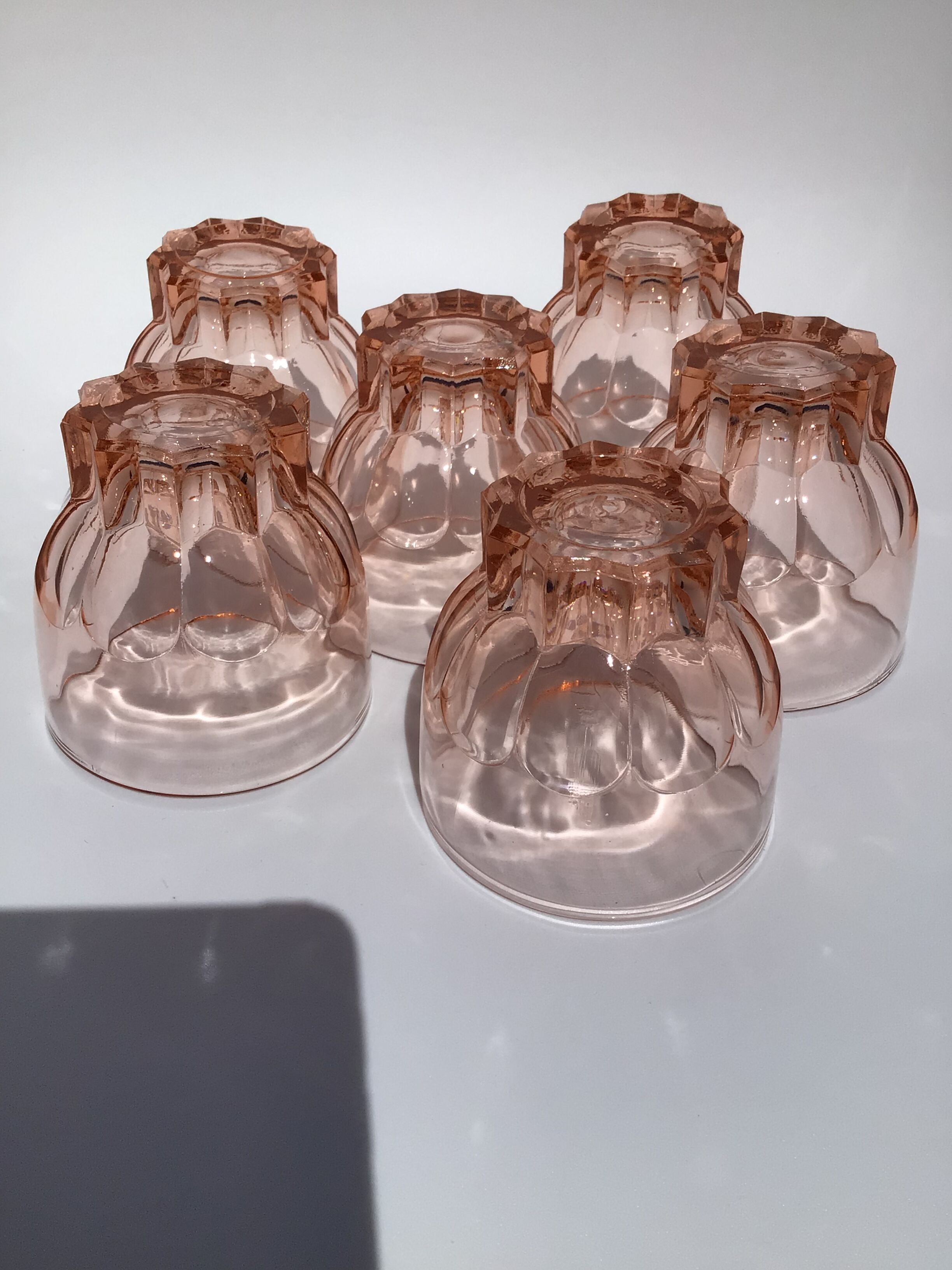 6 orange-pink water glasses star-footed