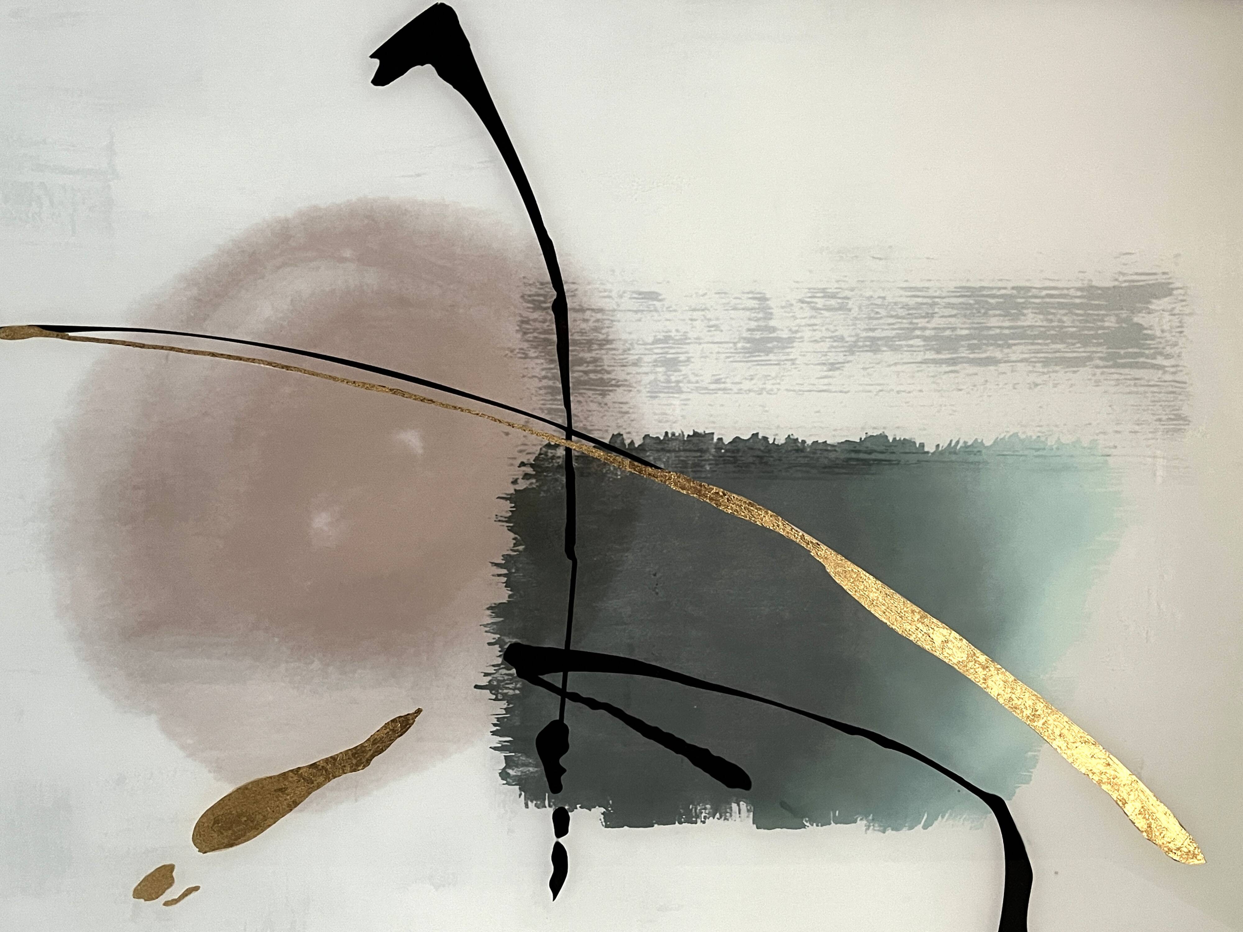 Painting on glass watercolor and gold abstraction important framing