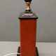 Lamp Le Dauphin black ceramic glazed, wicker canelé, imitation leather havana ~ 70's