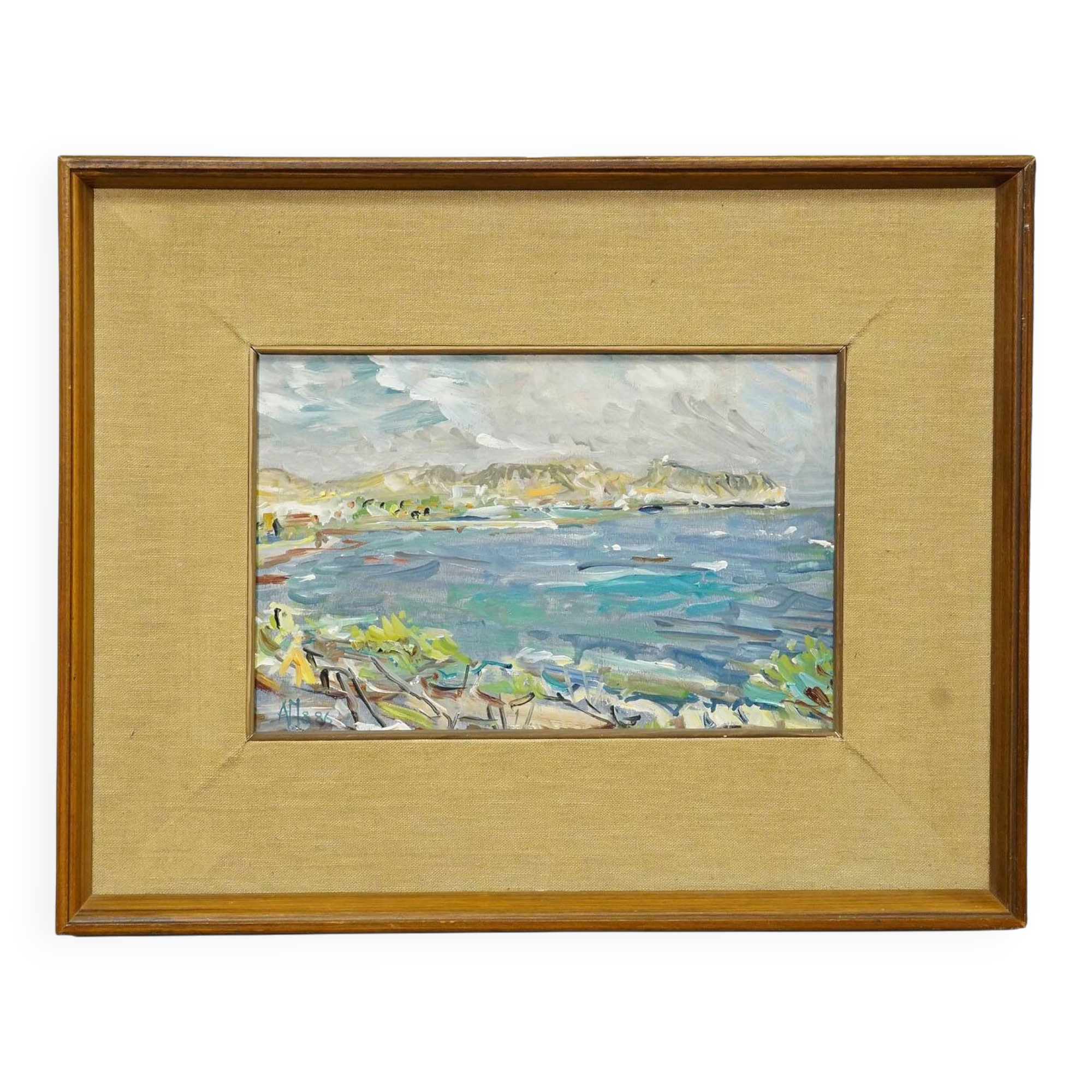 Oil painting by Alexander Michael of a coastal landscape in Moreira, Spain 1986.