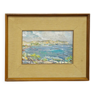 Oil painting by Alexander Michael of a coastal landscape in Moreira, Spain 1986.