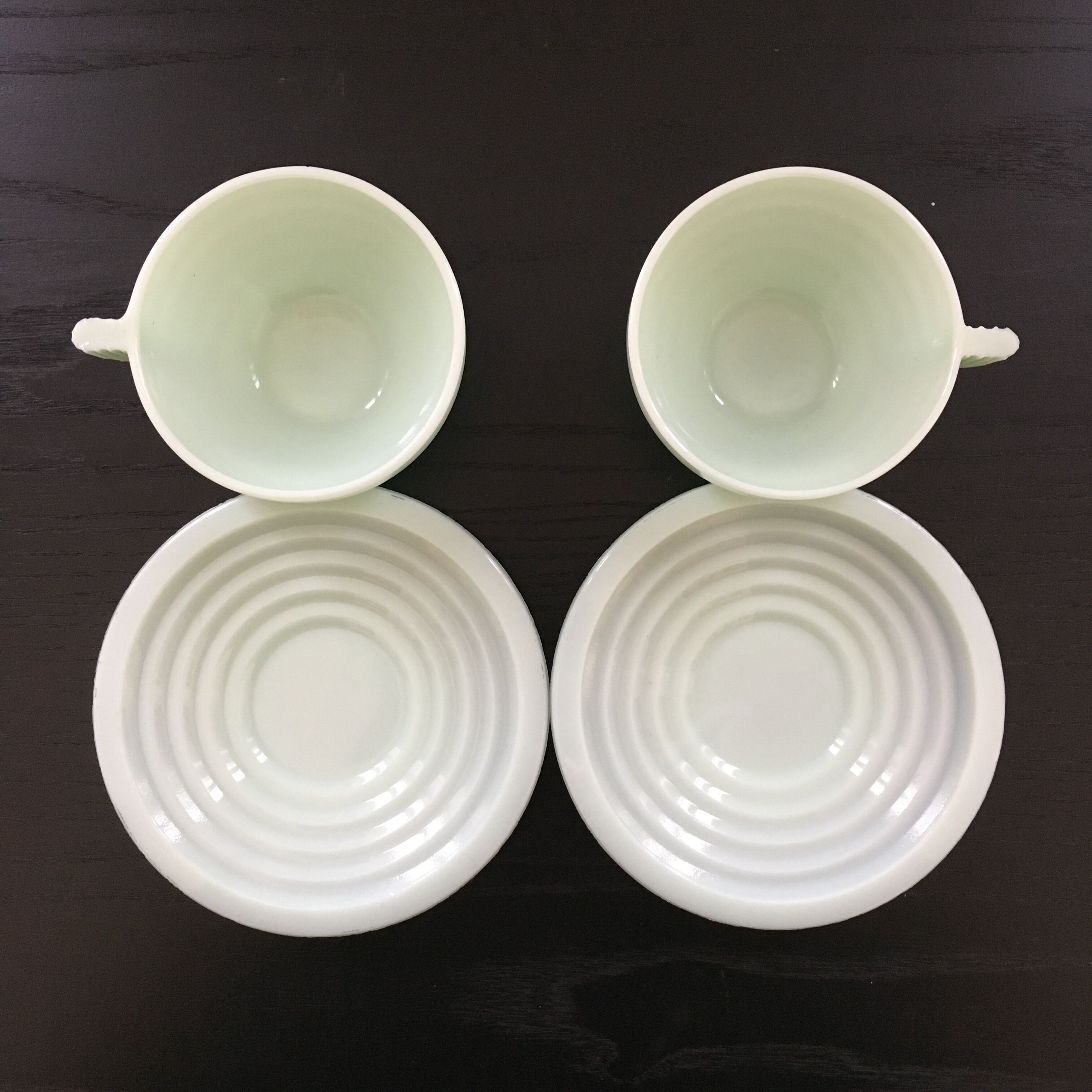 Pair of almond green opaline cups