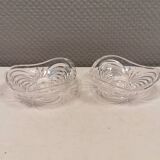 A set of beautiful rock crystal glass candle holders from Swedish Orrefors. Estimated 1970s.