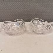 A set of beautiful rock crystal glass candle holders from Swedish Orrefors. Estimated 1970s.