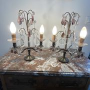 pair of chandeliers, lamp, silver-plated metal, crystal, tassels, florets, pendant, rosettes