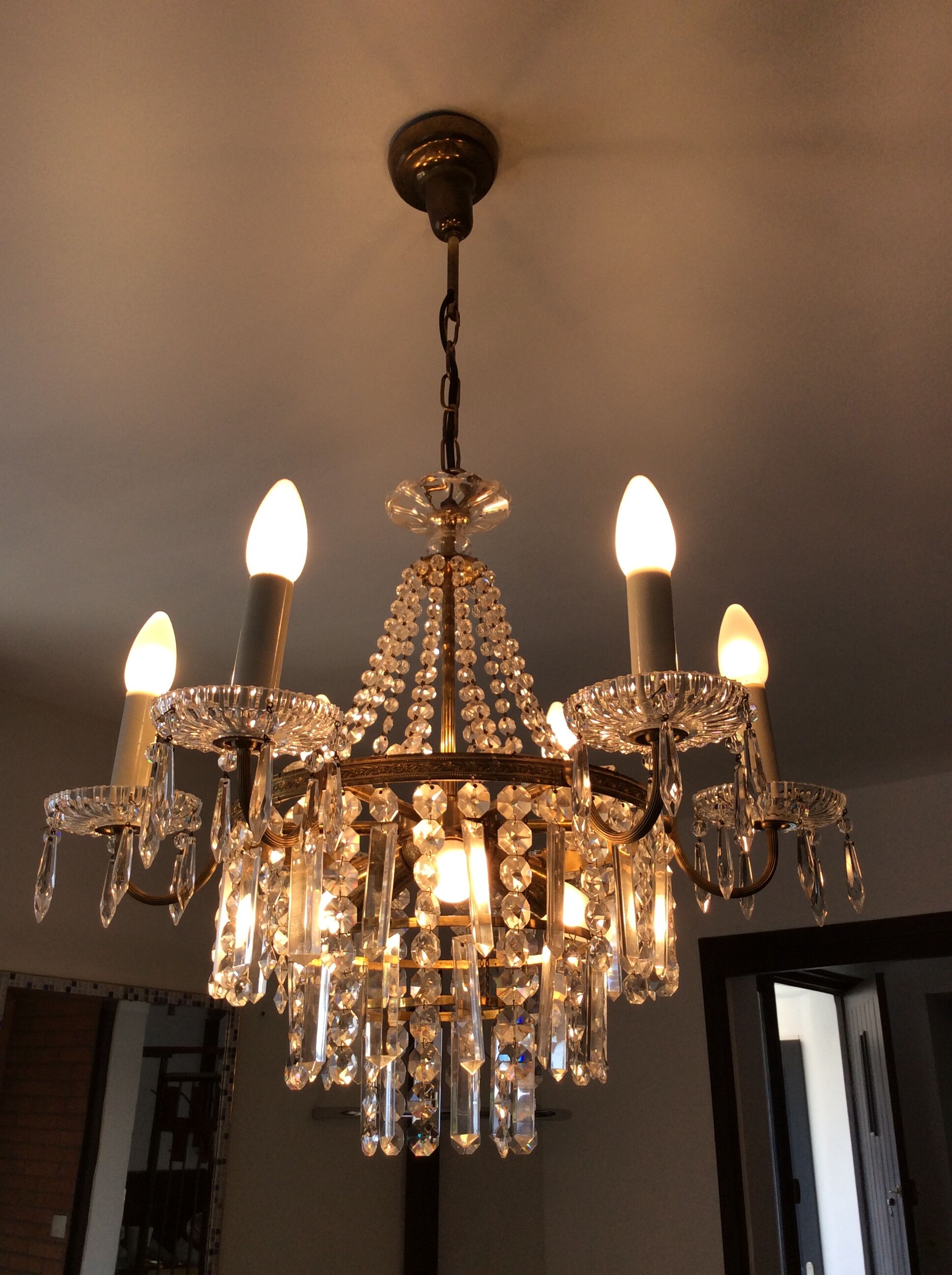 Old hot air balloon chandelier with crystal and bronze grapevines 9 fires