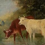 Table oil on panel cows late 19th early 20th century