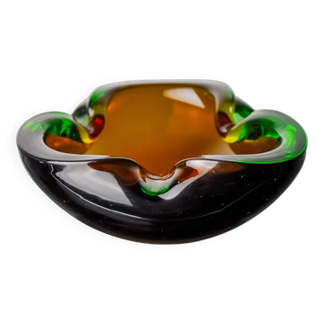 Sommerso brown and green pocket emptier by Flavio Poli for Seguso, Mu glass