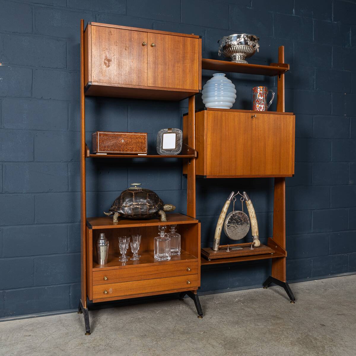 Vintage 20thc italian modular teak wall cabinet c.1960
