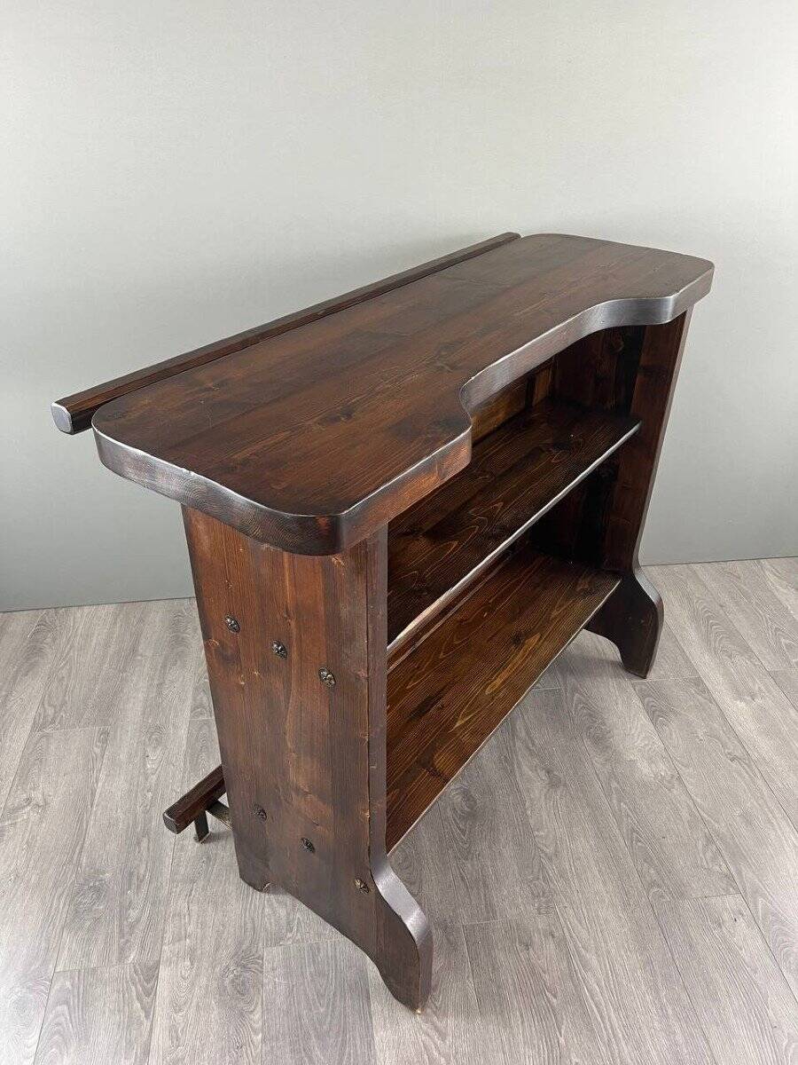 Rustic Carved Wooden Bar with Stools and Wine Chest, 20th Century
