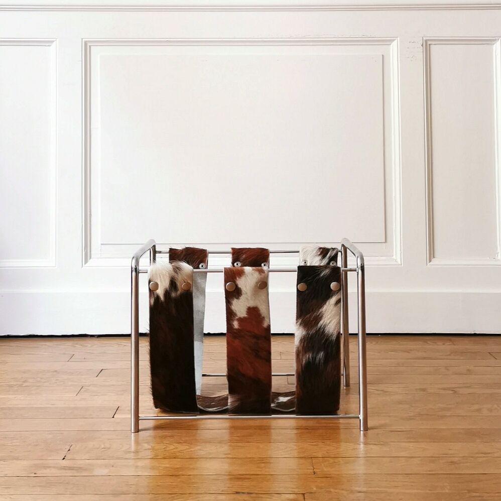 Magazine holder chrome and leather, 1970