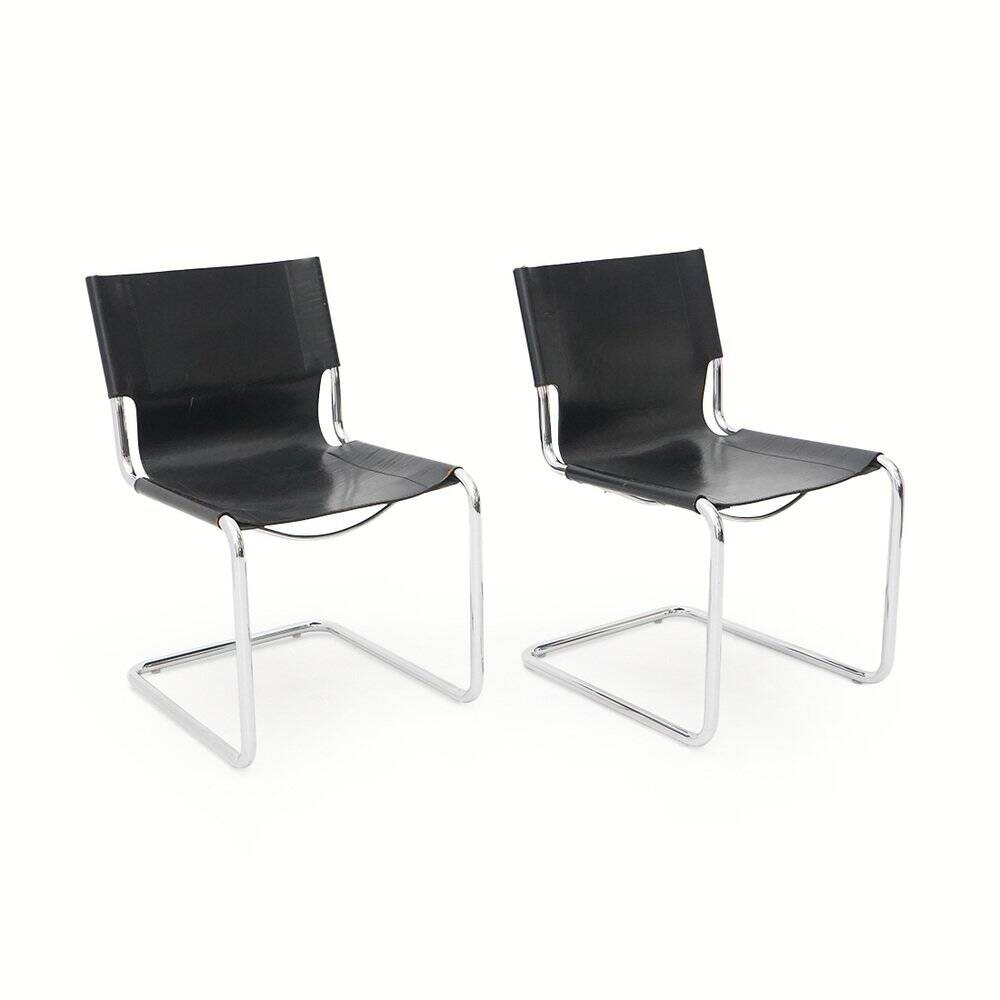 Pair of metal and leather chairs by Carlo Bartoli for T70, 1970s.