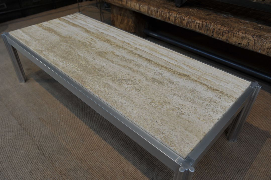 Aluminum and marble coffee table from the 1970s