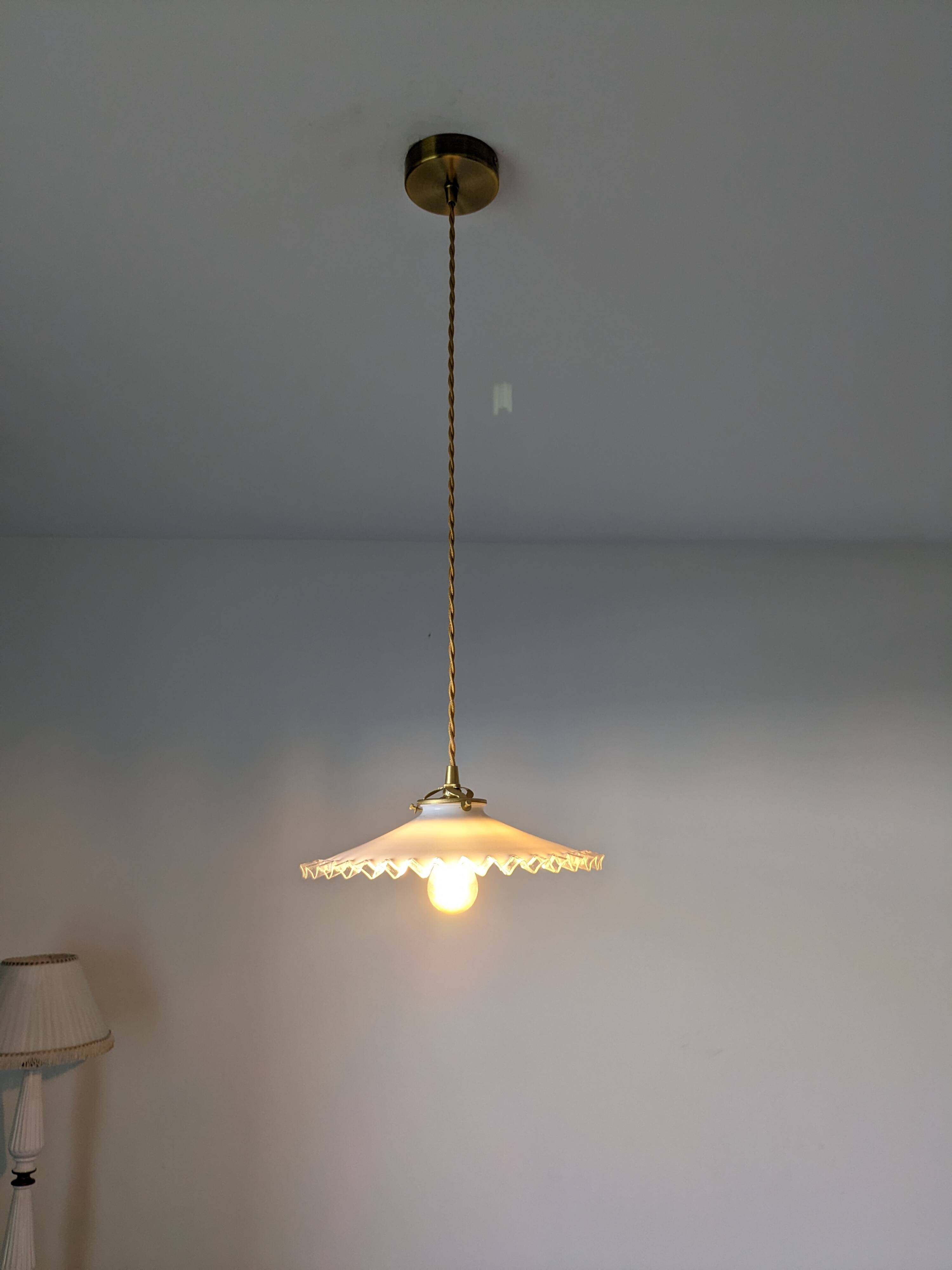 Vintage pendant light in serrated opaline