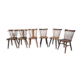 6 chaises bistrot dépareillées, années 50/60