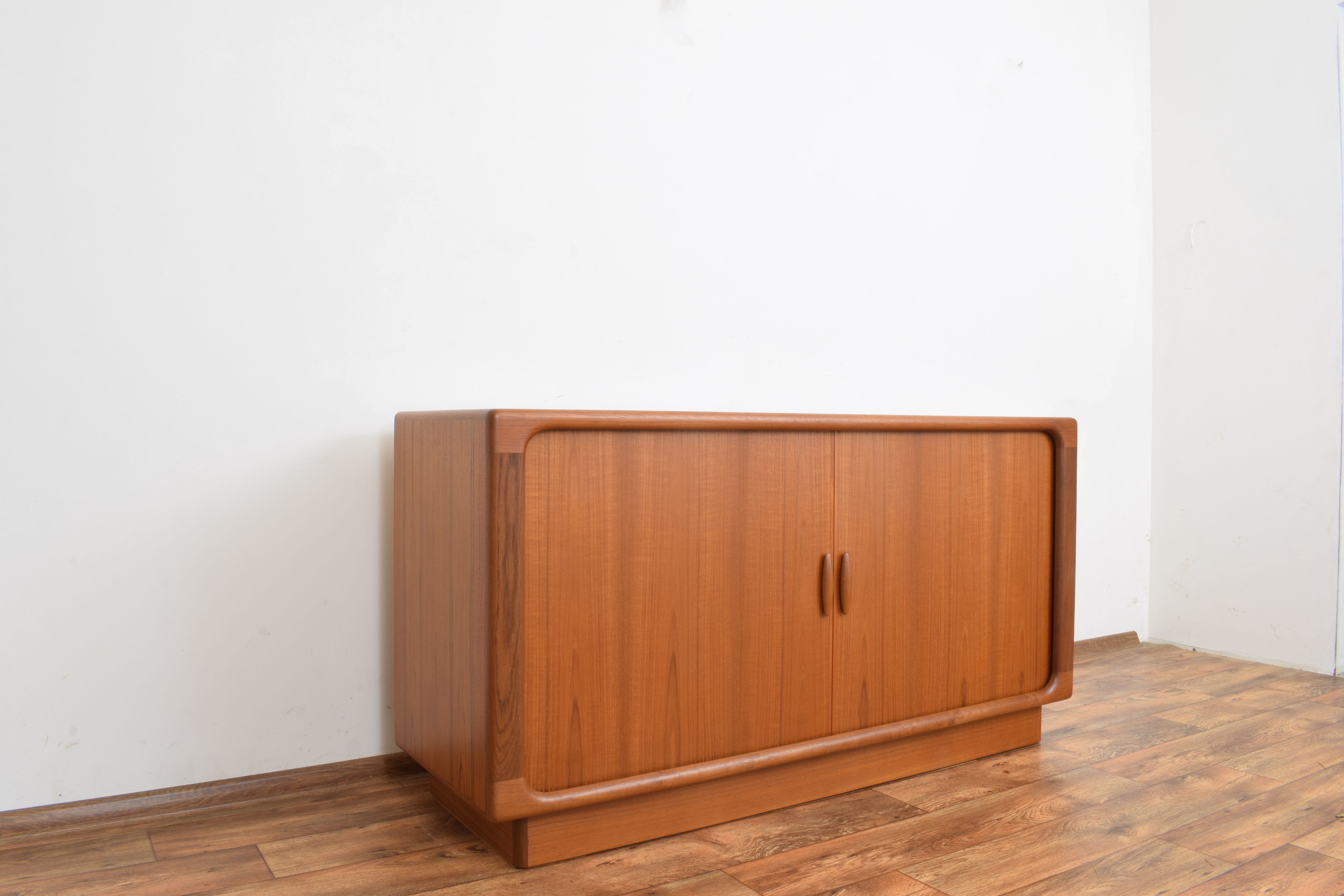 Mid-century danish teak sideboard with tambour doors from dyrlund, 1960s.
