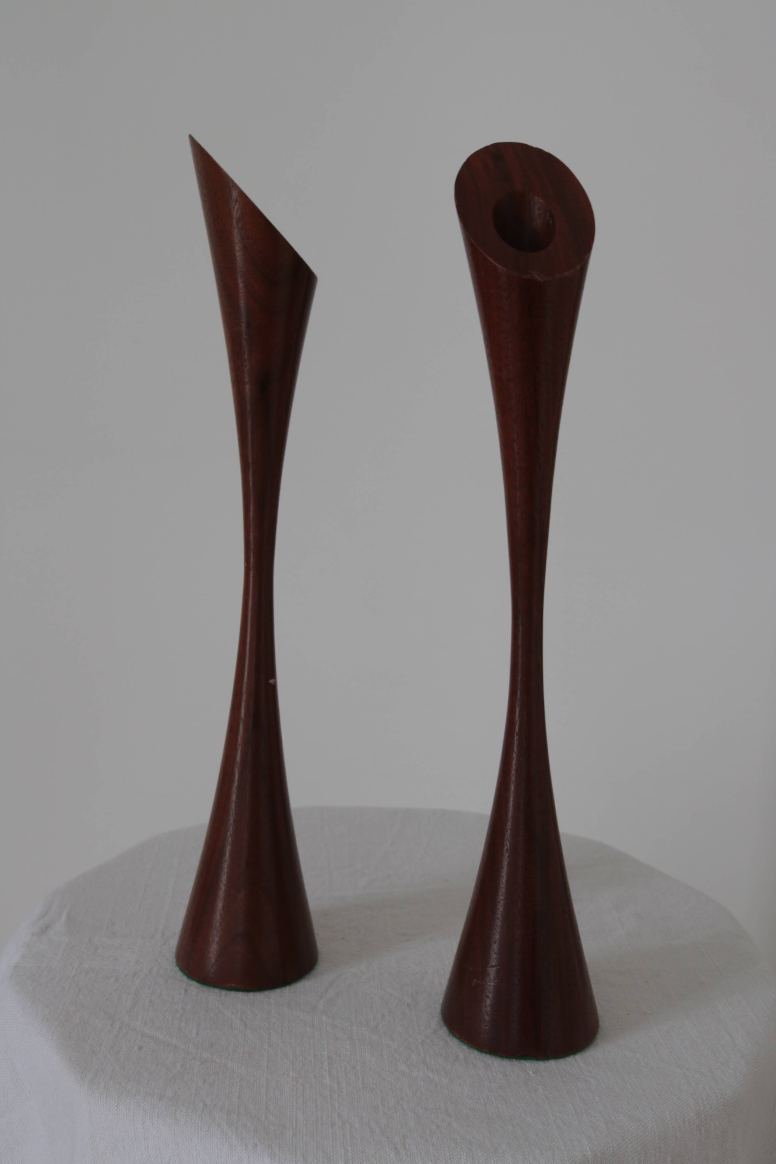 Danish mid century teak candlesticks