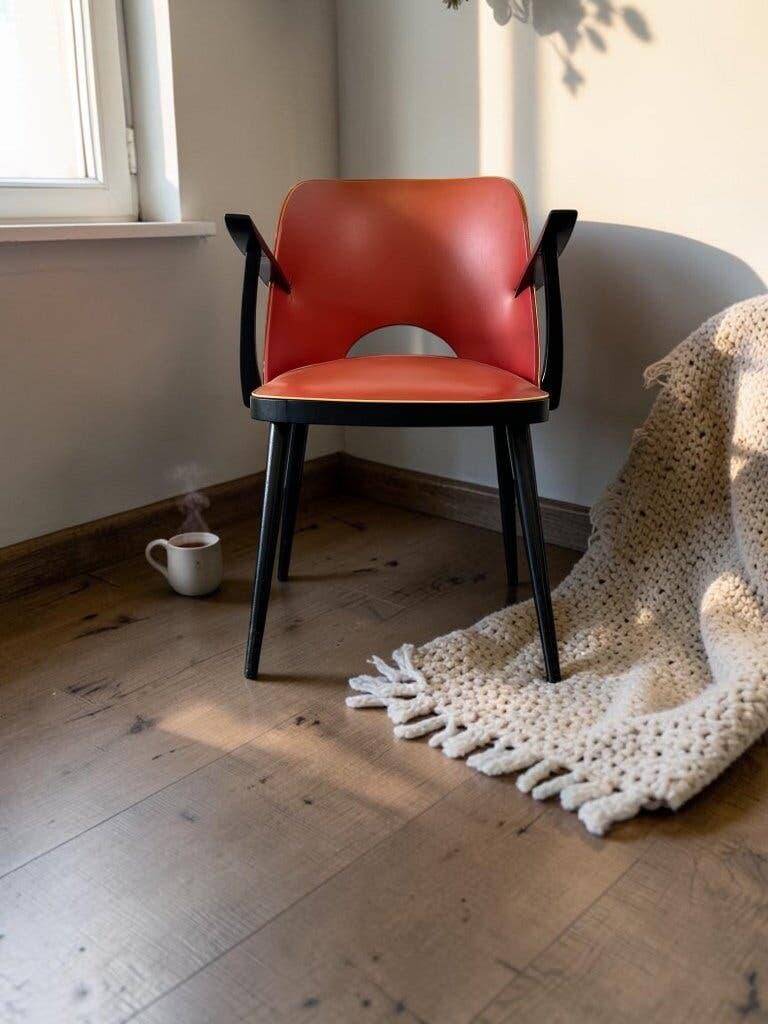 Vintage red rockabilly chair with armrest