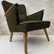Pair of vintage wooden and fabric armchairs from the 1960s.