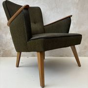 Pair of vintage wooden and fabric armchairs from the 1960s.