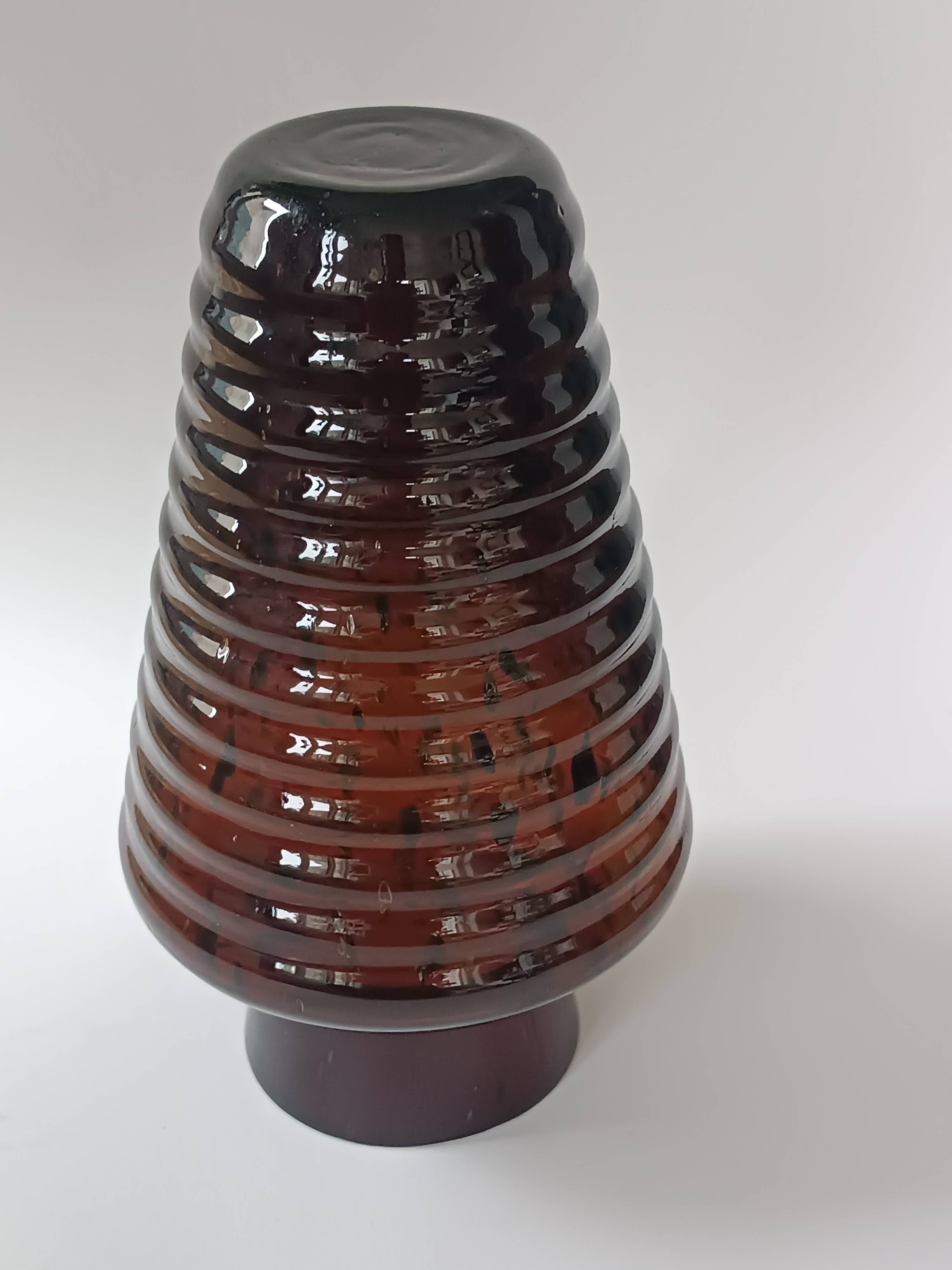 Vintage speckled amber blown glass conical vase