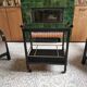 Art Deco wooden mirror and brass rolling service