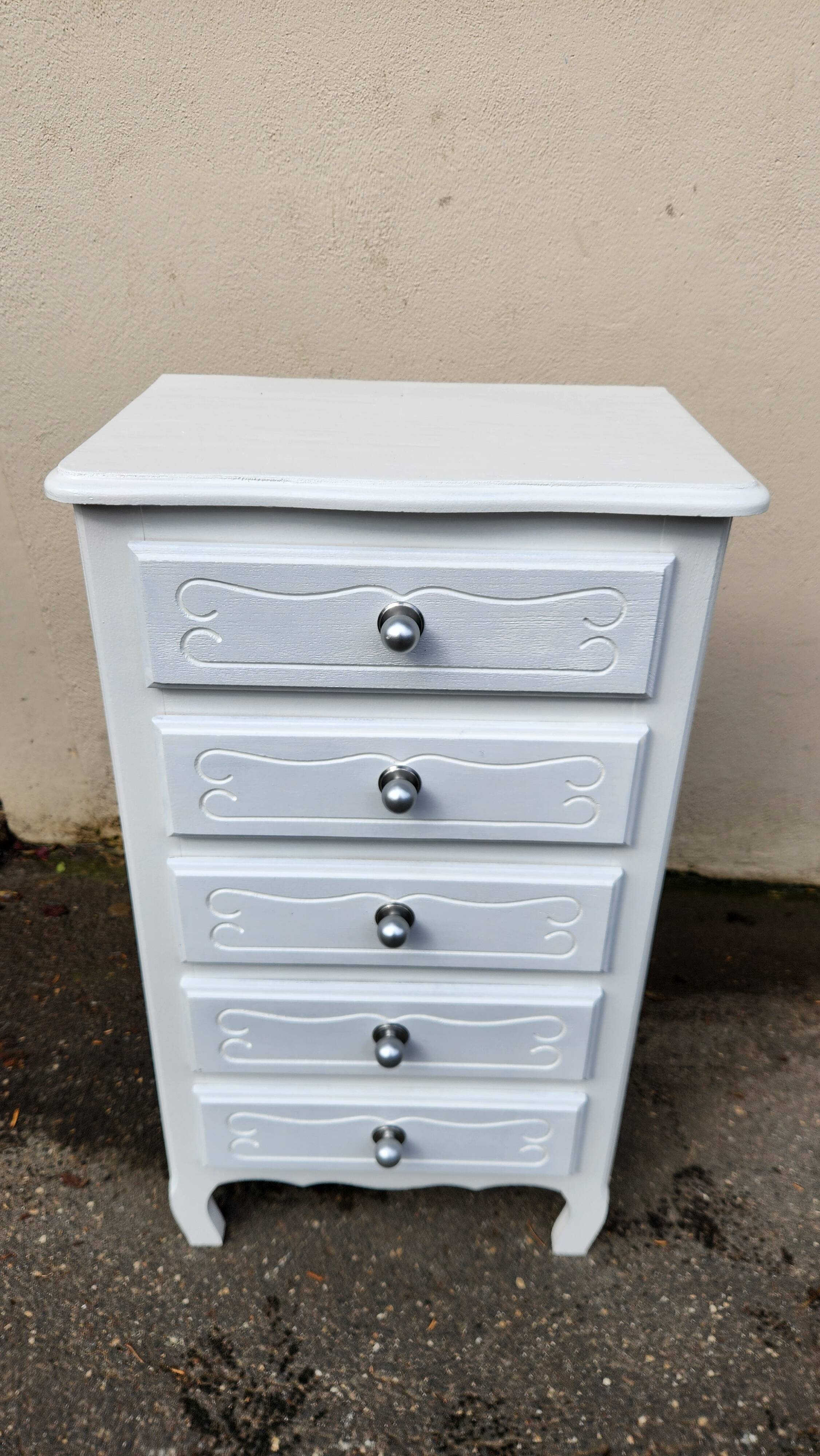 beau chifonnier 5 tiroirs blanc en bois