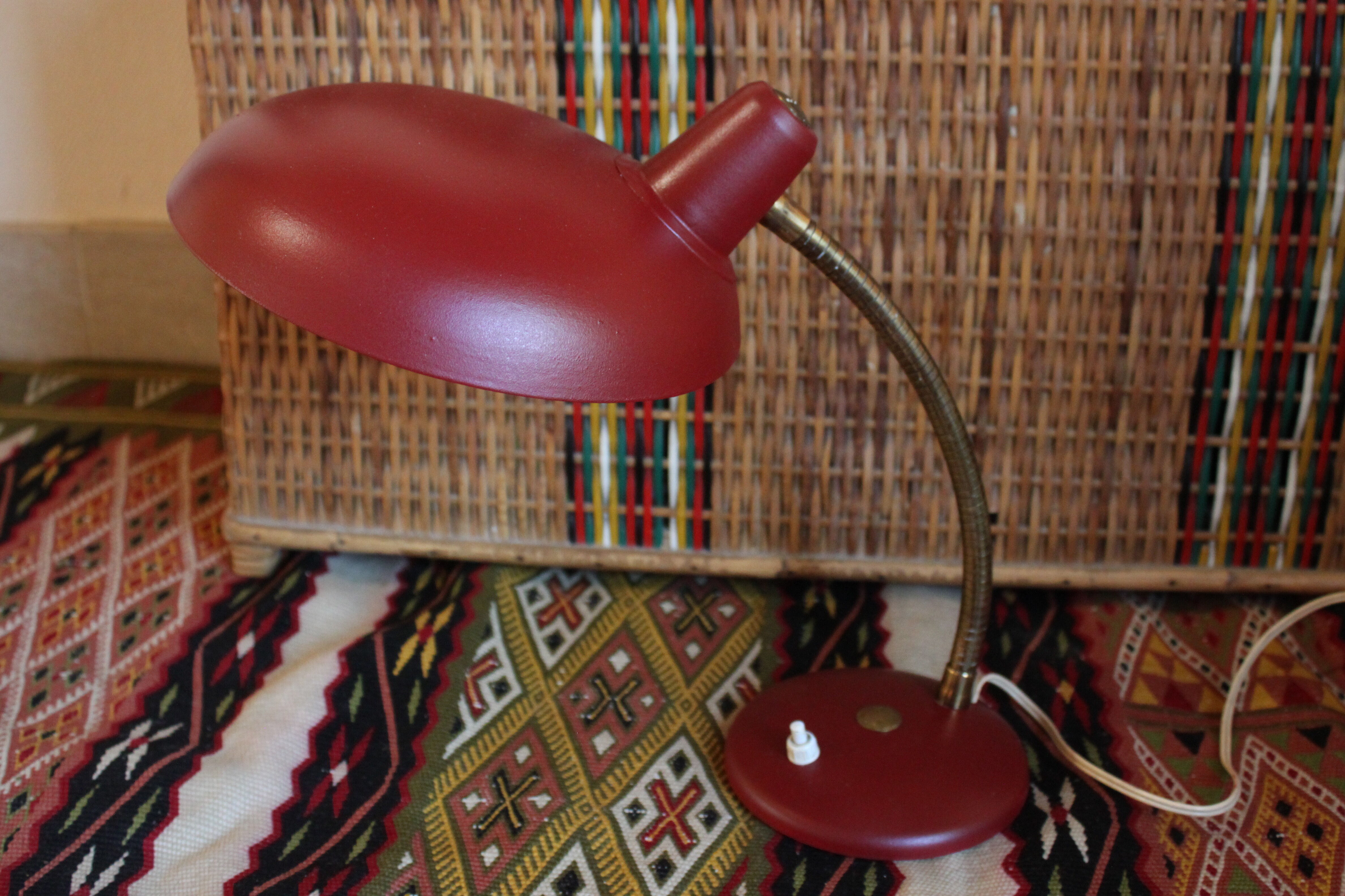 1950 burgundy desk lamp and laition