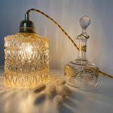 Walking lamp (or pendant light) with vintage amber glass globe