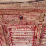 Wooden sideboard with red highlights