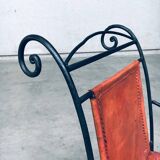 Wrought Iron and Leather Swirl Dining Chairs, Spain, 1960s, Set of 6
