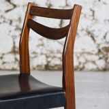 4 vintage Scandinavian chairs in teak and imitation leather, 1960