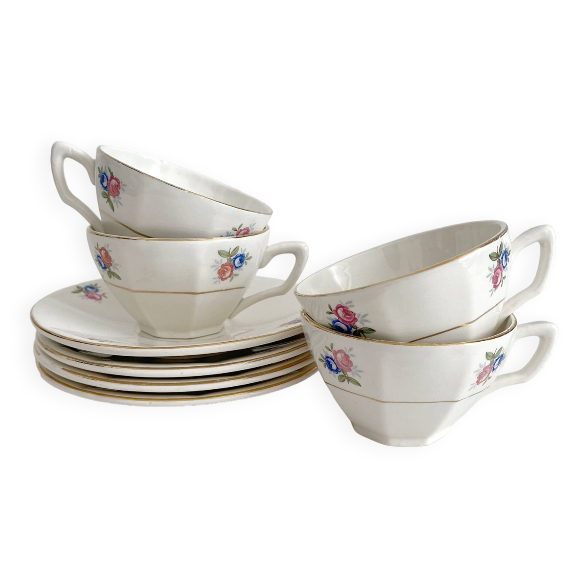 Tasse à Café Vintage Digoin Jaune Écossais - Ancienne, Soucoupe Incluse | Tasse Rétro Pour Collectionneurs Ou Café Du Matin