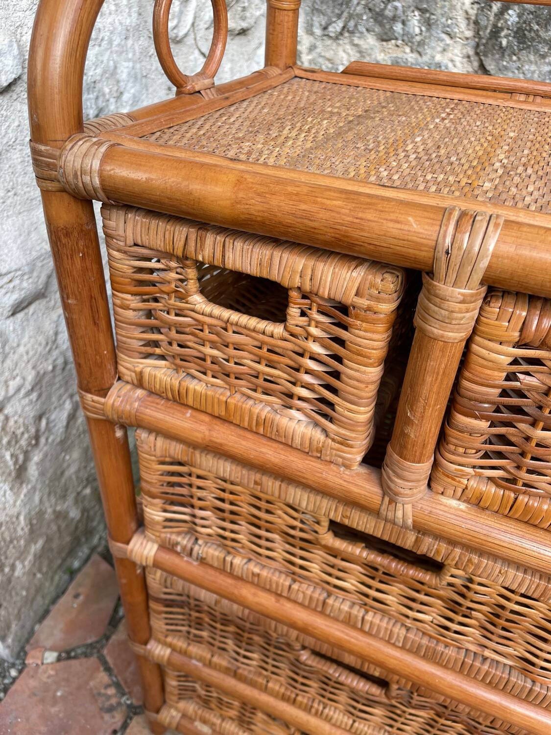 Vintage rattan chest of drawers