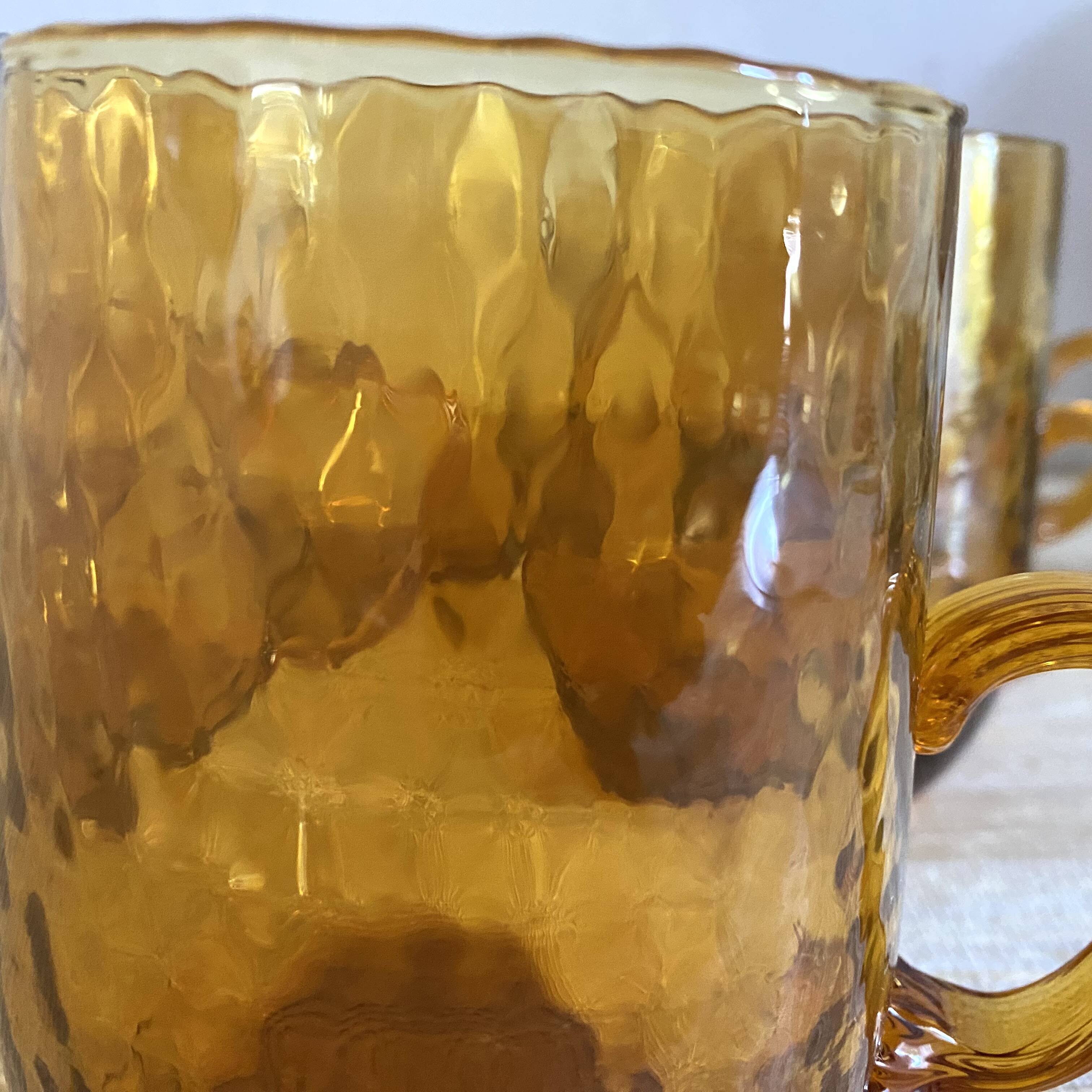 Amber blown glass mug glasses, 70s