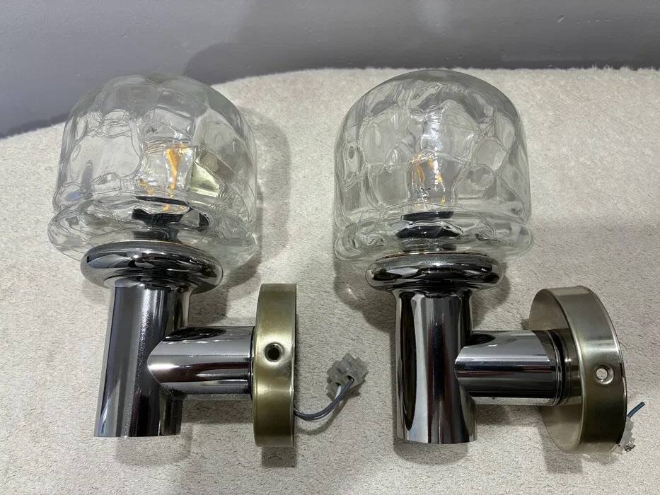 Rolf Kruger for Neuhaus Chrome & Glass Sconces — Pair, 1970s