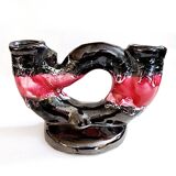 Vintage artisanal two-tone earthenware candle holder Vallauris France