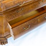 Rococo shaped glass cabinet of hand polished walnut, Denmark