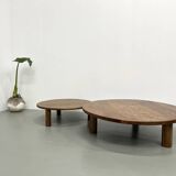 Duo of large modernist tripod coffee tables