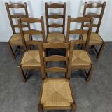 Set of 6 rustic oak straw chairs