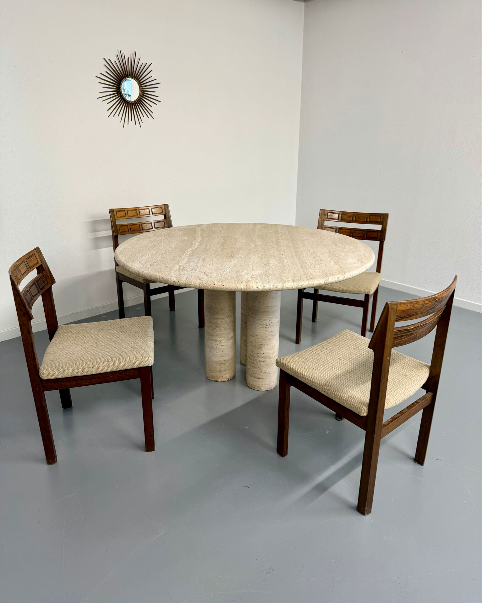 Large dining table Roche Bobois travertine Italian design 1970s