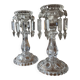 Pair of large Baccarat crystal candlesticks with pendants, a rare choice.