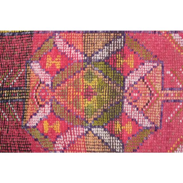 1970s Turkish Hand-Knotted Wool Cotton Pink Runner 79x371