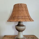 Stoneware and rattan lamp