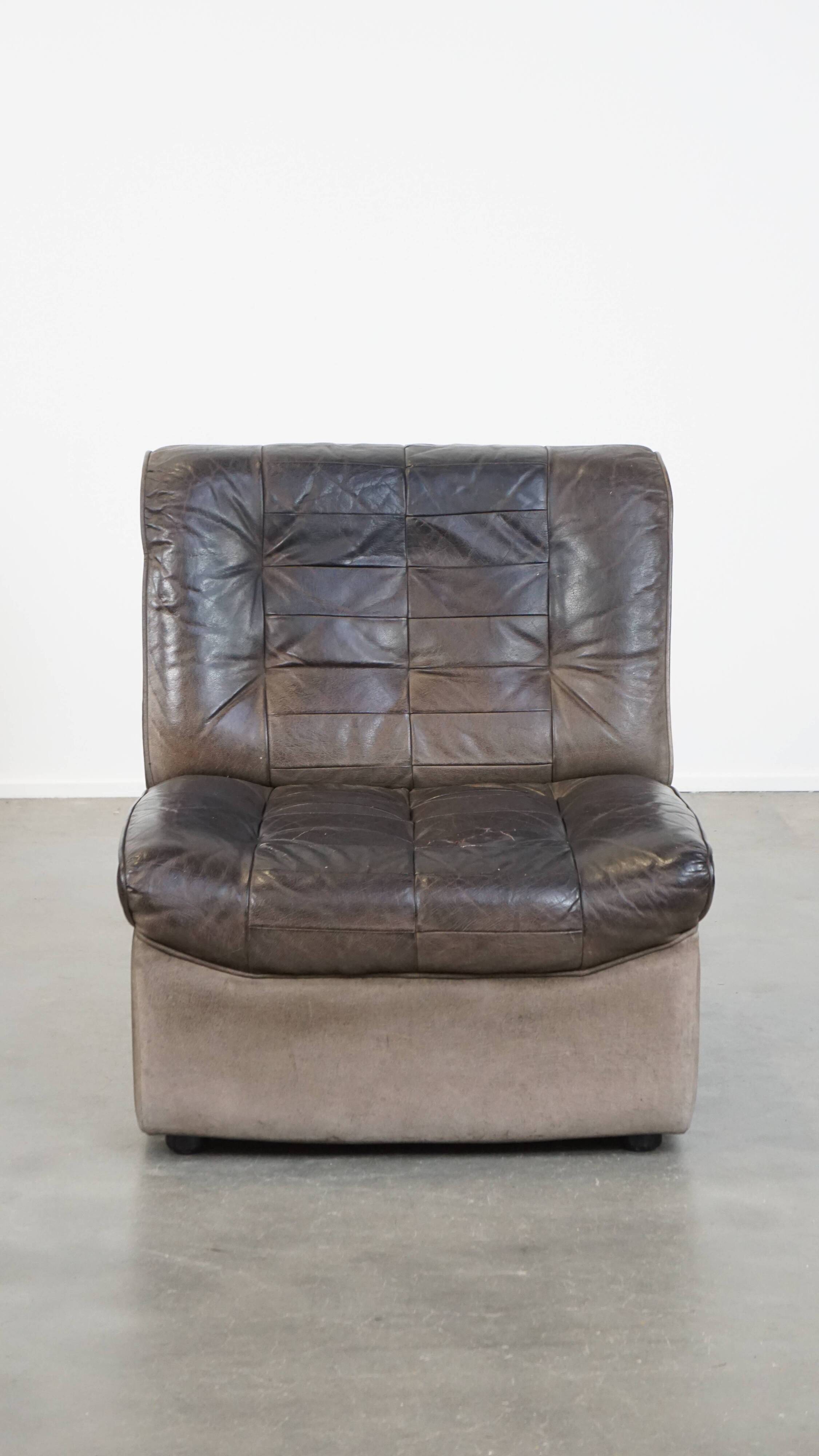 Fauteuil design vintage en cuir gris des années 1970