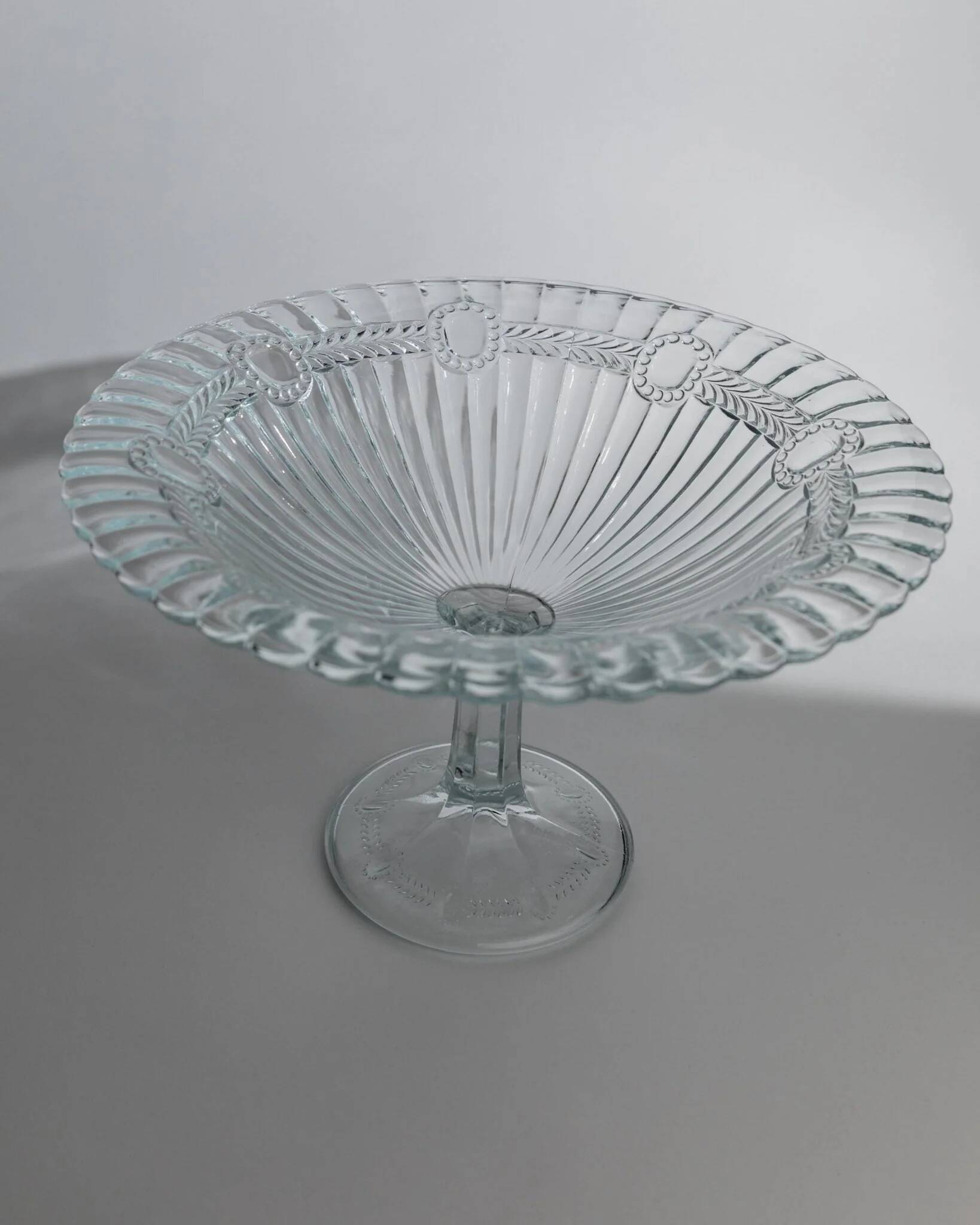 Blue pressed glass compote with pale aqua tint, 1910s Olivia Zabkowice Poland pedestal centerpiece