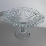 Blue pressed glass compote with pale aqua tint, 1910s Olivia Zabkowice Poland pedestal centerpiece