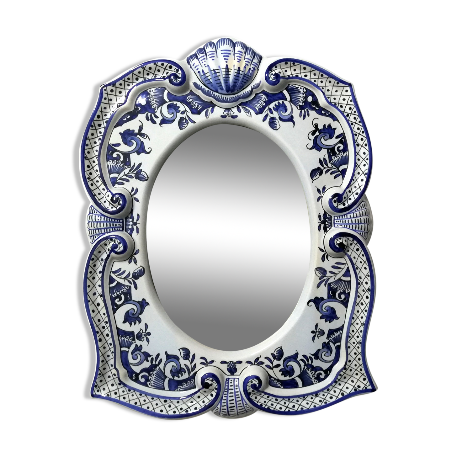 Mirror in old Rouen earthenware