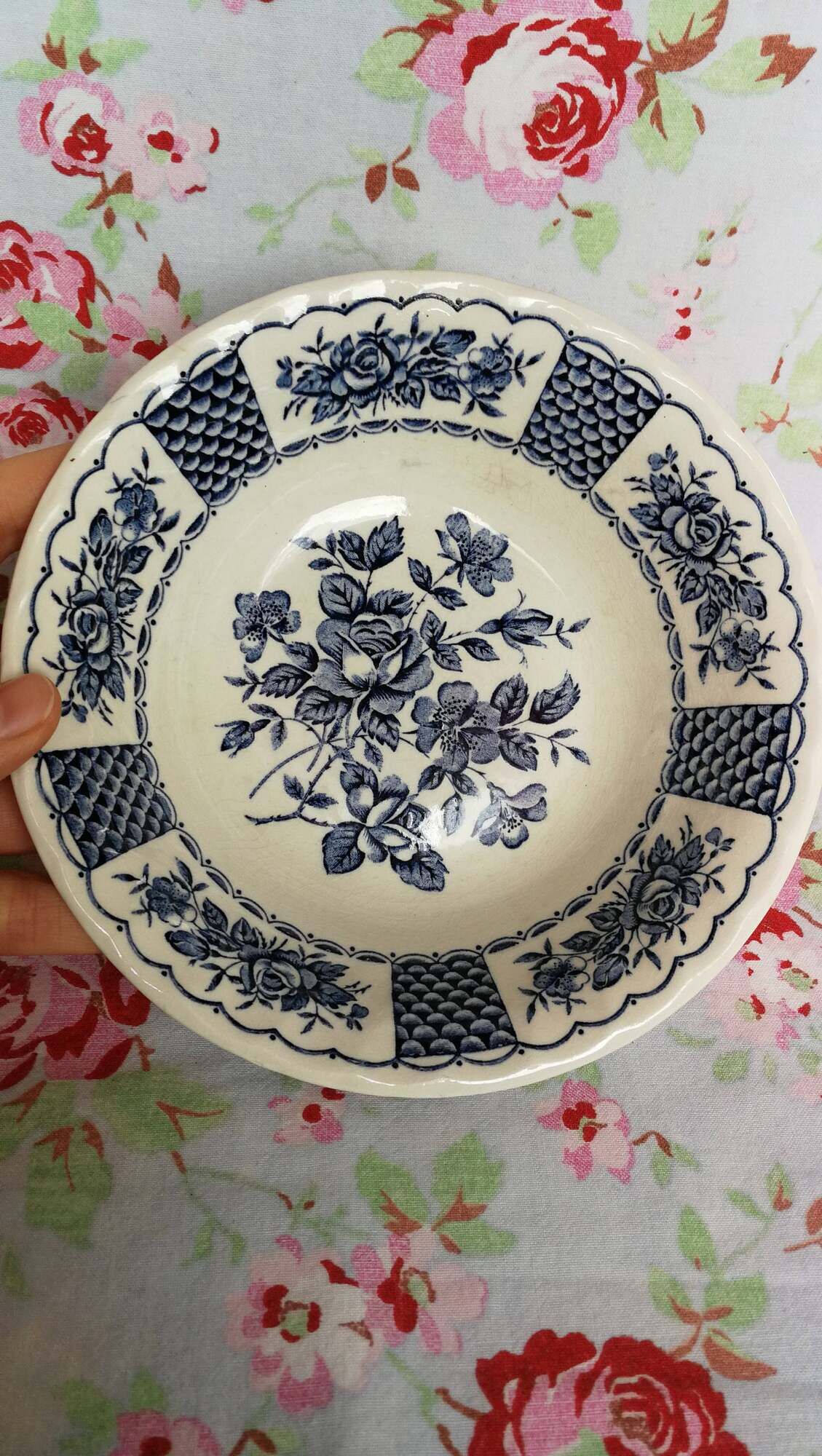 Former Melody Myott Bowl in English Iron Earth Blue Flowers