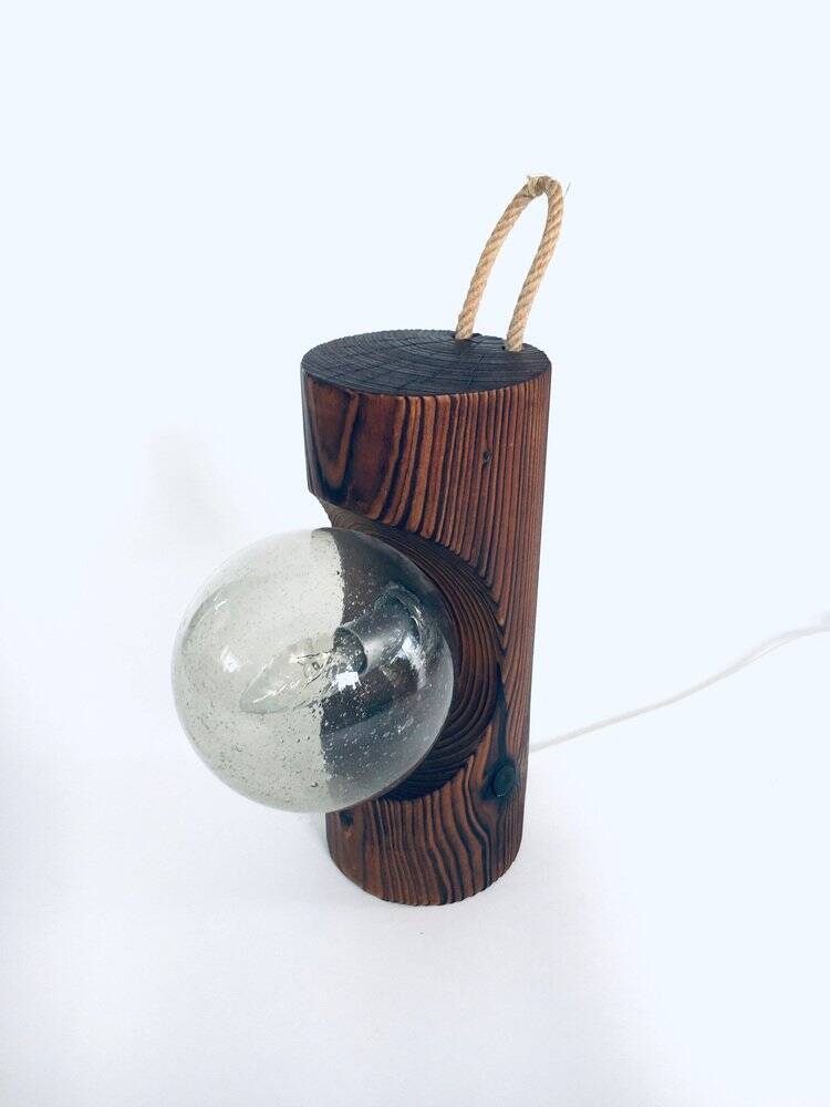 Brutalist wooden table or wall lamp attributed to Temde Leuchten, Switzerland, 1960s.